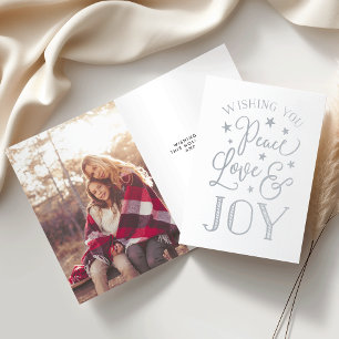 Cartão Metalizado Paz, Amor e Alegria Prata de fotos de Natal