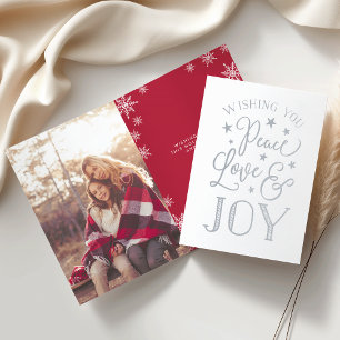 Cartão Metalizado Paz, Amor e Alegria Prata de fotos de Natal