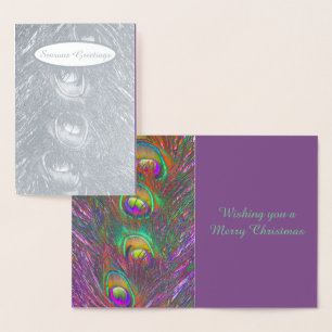 Cartão Metalizado Penas Peacock de Natal Personalizadas