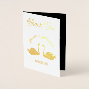 Cartão Metalizado Personalização de Swans Negros Beijando Casamento 