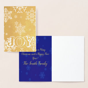 Cartão Metalizado Personalize o Natal JOY Padrão de Floco de Neve Pe