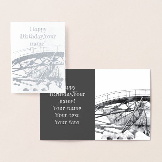 Cartão Metalizado Pinto-ponte antigo monocromo (Exibição)