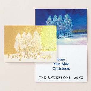 Cartão Metalizado Pintura original azul das árvores de Natal do