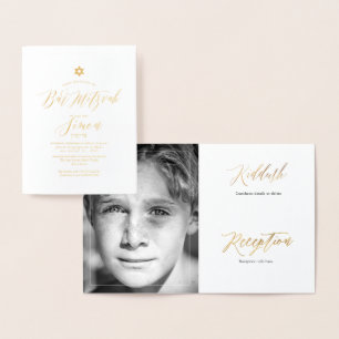 Cartão Metalizado PixDezines Bar Mitzvah Dourado+Caligrafia Moderna
