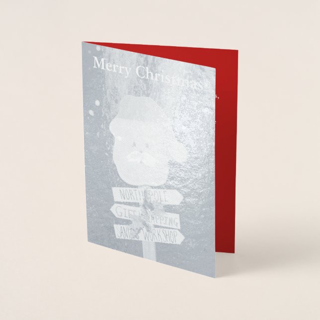 Cartão Metalizado Placa de folha prata de árvore de Natal papais noe (Frente)