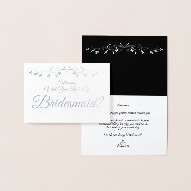 Cartão Metalizado Placa de Proposta Elegante de Bridesmaid da Silver (Exibição)