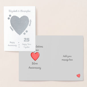 Cartão Metalizado Prata do aniversário de casamento 25os 25 anos