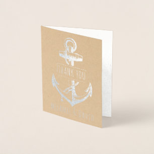 Cartão Metalizado Prata do casamento náutico da âncora venenosa