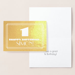 Cartão Metalizado primeiro aniversario: Nome + Art Deco - Inspiraç