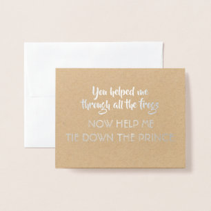 Cartão Metalizado Princesa Engraçado Dama de honra Proposta do conto