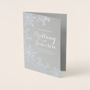 Cartão Metalizado Programa de Casamento no inverno Silver Foil Snowf