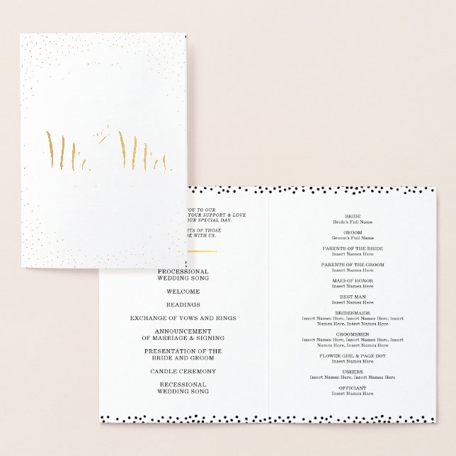 Cartão Metalizado PROGRAMA DE CEREMONIA DO WEDDING na moda mr & mrs  (Exibição)