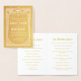 Cartão Metalizado Programa Real Gold Foil Art Deco Casamento