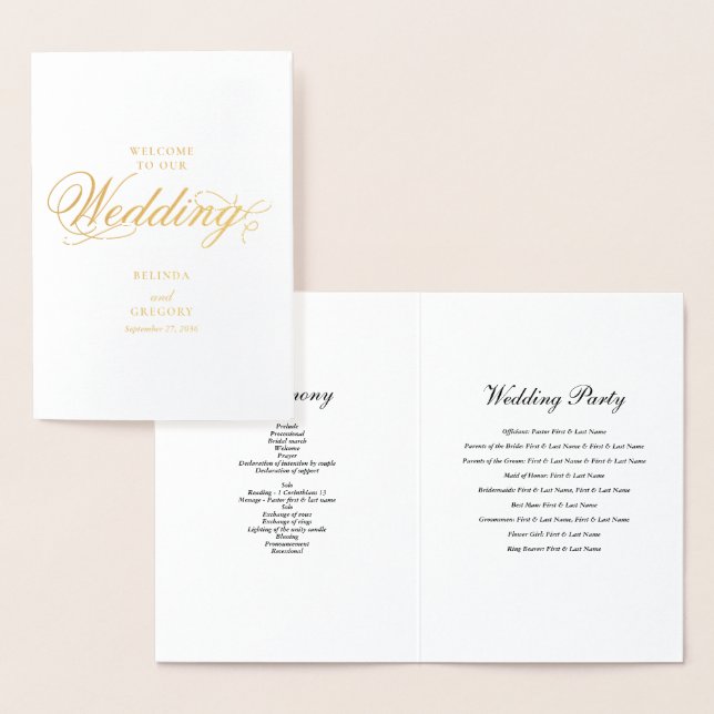 Cartão Metalizado Programa Real Gold Foil Weding Order (Exibição)