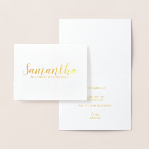 Cartão Metalizado Proposta de Bridesmaid Script moderno Dourado