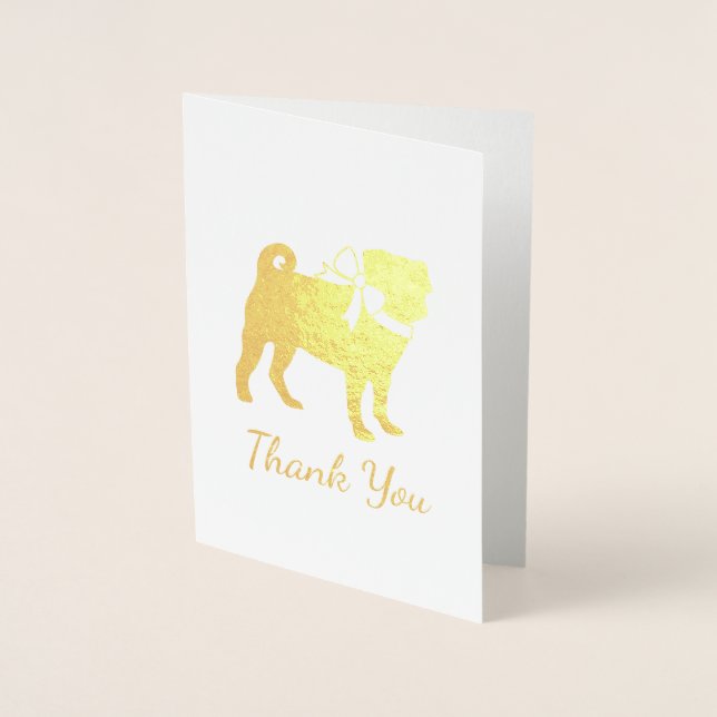 Cartão Metalizado Pug Dog Chá de fraldas Boy Blue com Arco (Frente)