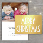 Cartão Metalizado Qualquer texto Feriado Simples Feliz Natal Dourado<br><div class="desc">Deixe seu brilho de cumprimentos de Natal com luxo brilho de papel real! Todo texto na frente e no dentro pode ser facilmente personalizado ou excluído. A Frente pode ler Feliz Natal, Feliz Feriados, Feliz Chanucá, Saudações do Seasons, Feliz ano novo ou outro texto. No dentro, use uma citação favorita...</div>