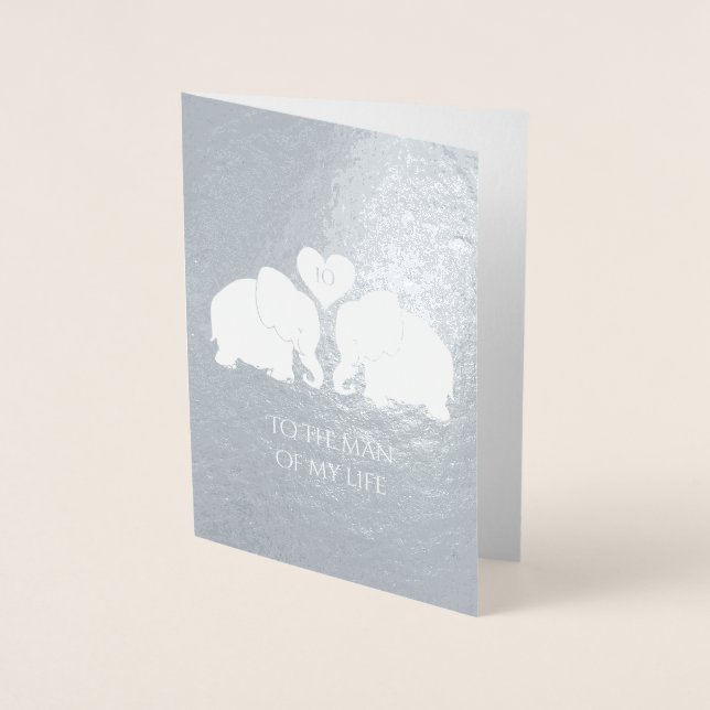 Cartão Metalizado Quic Silver Foil Heart Elephants 10º Aniversário (Frente)