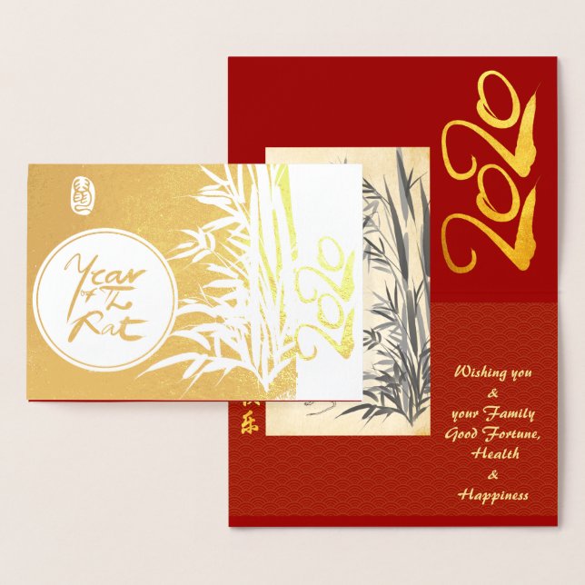 Cartão Metalizado Ratos originais pintura em bambu 2020 Foil de luxo (Exibição)