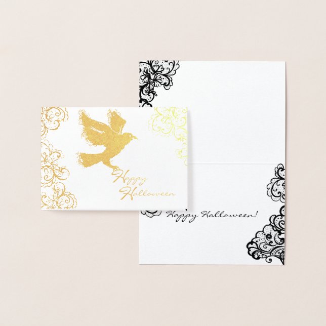 Cartão Metalizado raven e local da ilustração de halloween (Exibição)