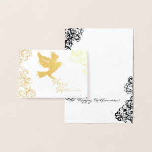 Cartão Metalizado raven e renda da ilustração de halloween