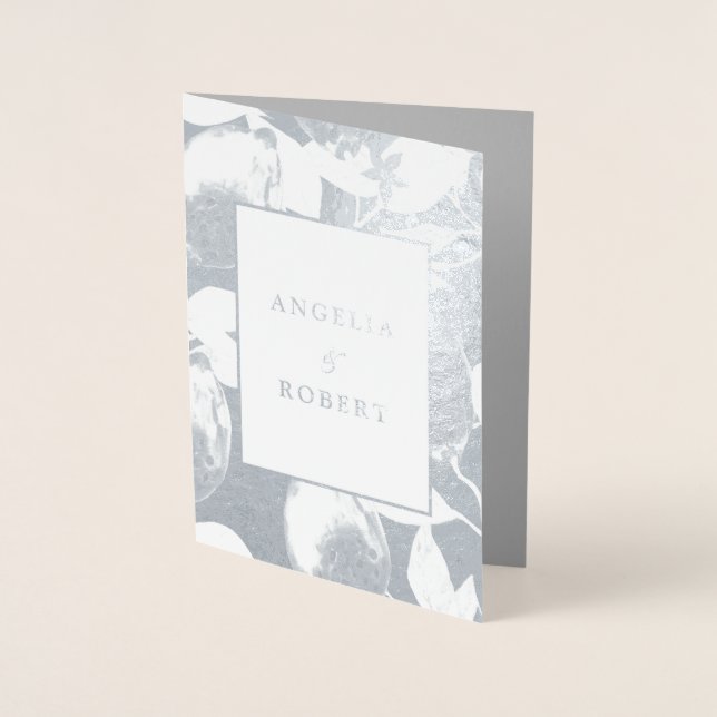 Cartão Metalizado Real Casamento de Limões Silvosos e Foliage Elegan (Frente)