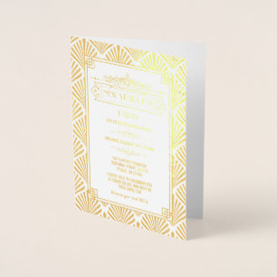 Cartão Metalizado Real Gold Foil Art Deco Festa de Véspera de Ano No