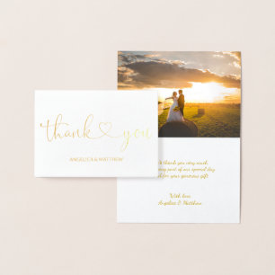 Cartão Metalizado REAL Gold Foil, OBRIGADO PELO Casamento   com Foto