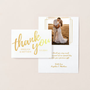 Cartão Metalizado REAL Gold Foil, OBRIGADO PELO Casamento com Foto