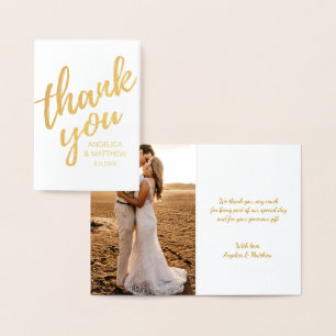 Cartão Metalizado REAL Gold Foil, OBRIGADO PELO Casamento com Foto
