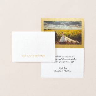 Cartão Metalizado REAL Gold Foil, OBRIGADO PELO Casamento com Foto