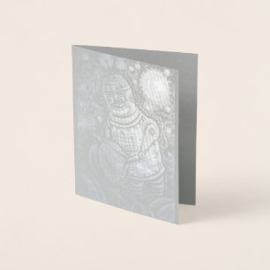 CARTÃO METALIZADO ROBÔ ESCOLHENDO BOMBEIROS, HOMEM MECÂNICO HALLOWEE