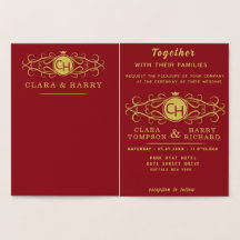 Romantic red gold elegant monogramme wedding