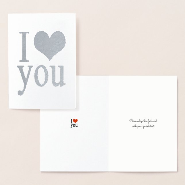 Cartão Metalizado romântico Eu te amo prata (Exibição)