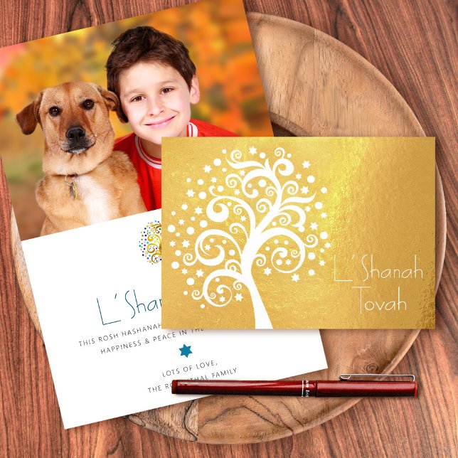 Cartão Metalizado Rosh Hashanah - Árvore Personalizada de Fotos da V (Criador carregado)