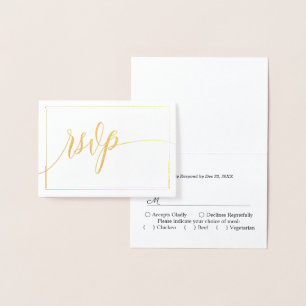 Cartão Metalizado Script Caligráfico Branco e Dourado RSVP