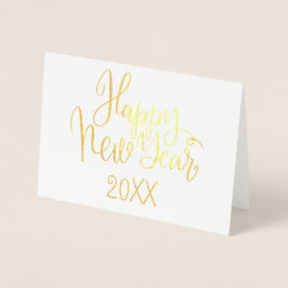 Cartão Metalizado script de caligrafia simples do feliz ano novo