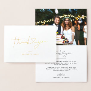 Cartão Metalizado Script Simples com Casamento Cardíaco Obrigado Fot