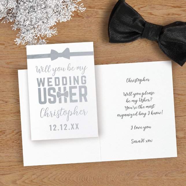 Cartão Metalizado Seja a minha proposta de festa de sujeira de casam (Perfect proposal card for your Wedding Usher. Just add their name, your wedding date and a message)