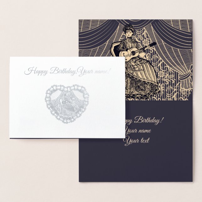 Cartão Metalizado Senhora com guitarra (Exibição)