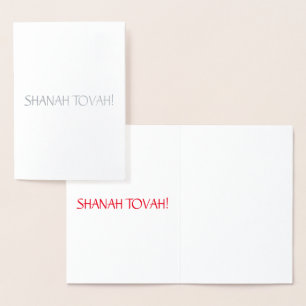 Cartão Metalizado Shanah Tovah, letras vermelhas do interior - prata