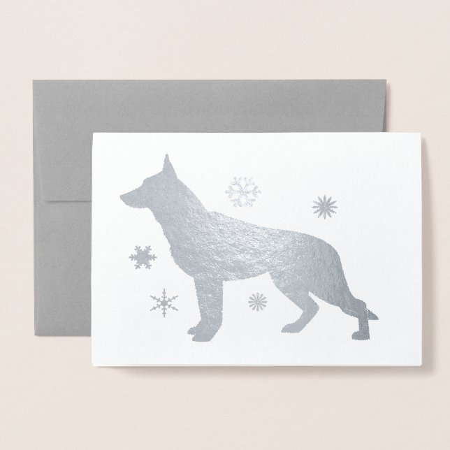 Cartão Metalizado Shepard Dog GSD Snowflakes (Frente com envelope)