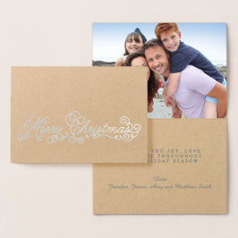 Cartão Metalizado Silver Foil Elegant Script Feliz Foto de Natal