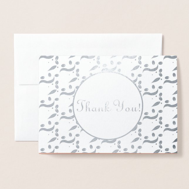 Cartão Metalizado Silver Modern Olives Casamento Obrigado (Frente com envelope)