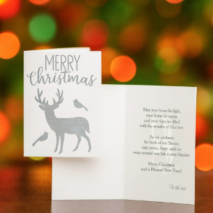 Cartão Metalizado Silver Reindeer e Cardeal Feliz Natal