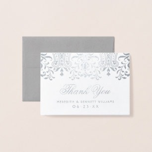 Cartão Metalizado Silver Vintage Glamor Weding Obrigado