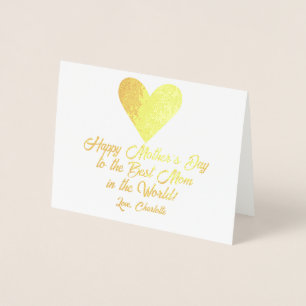 Cartão Metalizado Simples Script Feliz Dia de as mães Grande Coração