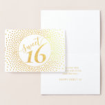 Cartão Metalizado Sweet 16th Birthday Glittery Confetti Script Doura<br><div class="desc">Diga feliz aniversário de 16 anos em estilo com o brilho chic luxe de papel real. Todo texto é simples de personalizar. Altere a saudação na frente para outra ocasião ou exclua o dentro de mensagem de uma placa de vazio. Design apresenta a tipografia na caligrafia manuscrita tradicional e estilo...</div>