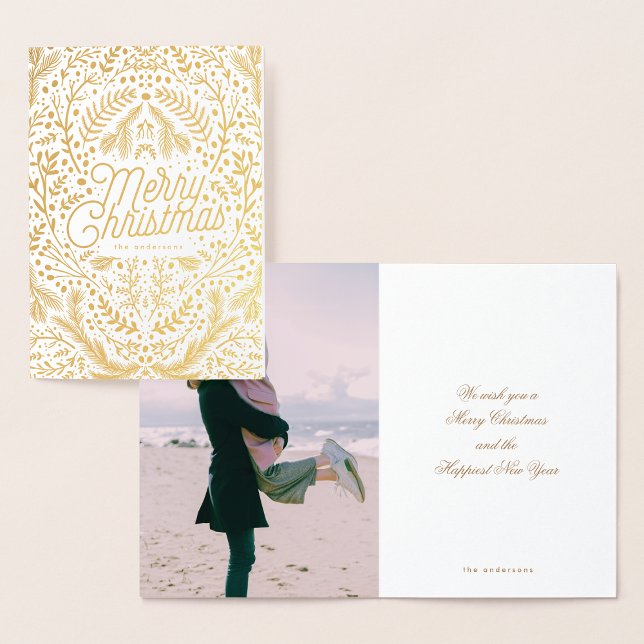 Cartão Metalizado Tema Foto de Natal Feliz Berries Foliage (Criador carregado)