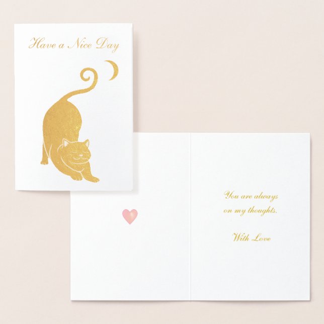 Cartão Metalizado Tenha um bom dia de saudação de gato (Exibição)